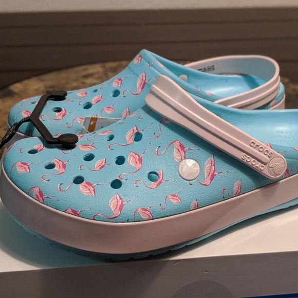 blue flamingo crocs